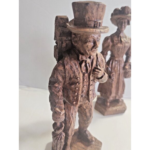 Gorgeous Vintage Wood Carvings Clock Seller & Flower Lady signed ADN - Picture 13 of 16